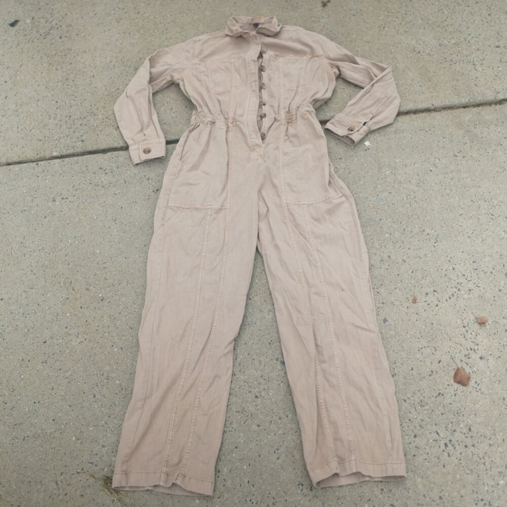 Universal Thread Womens Utility Coverall Jumpsuit Size 8 Tan Khaki Long Sleeve